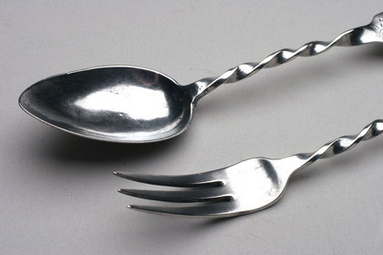 Rare Cape Silver twisted stem konfyt fork and spoon (matching pair)